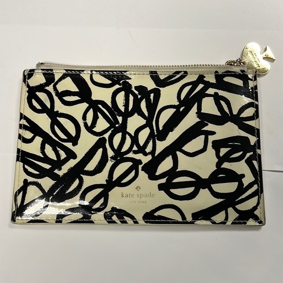 Kate Spade Large Zip Top Patent Clutch Pouch Bag Eyeglasses Theme - Picture 1 of 8